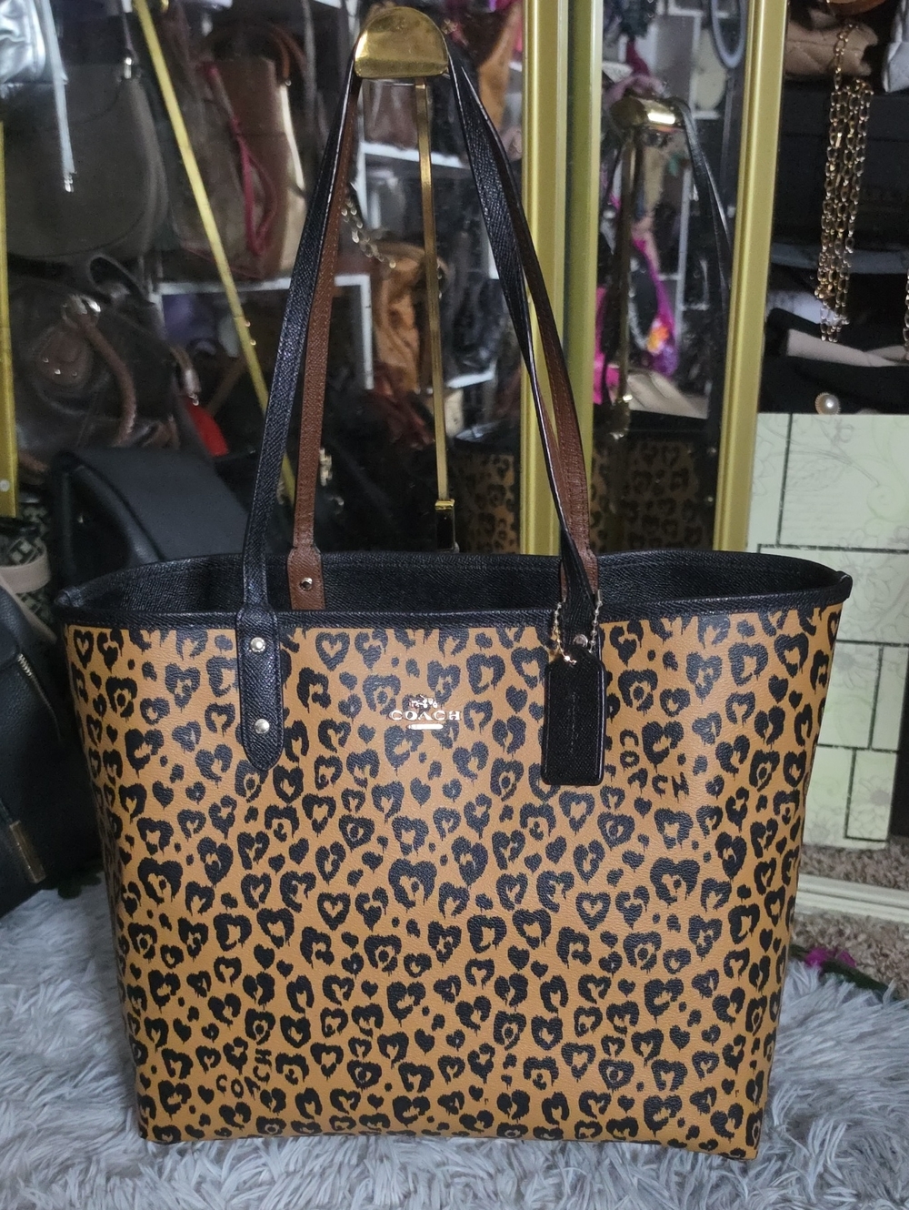 Coach Leopard Print Tote in Tan and Black